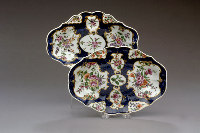 Appraisal: TWO WORCESTER PORCELAIN BLUE-SCALE LOZENGE-SHAPED DISHES CIRCA The first reserved