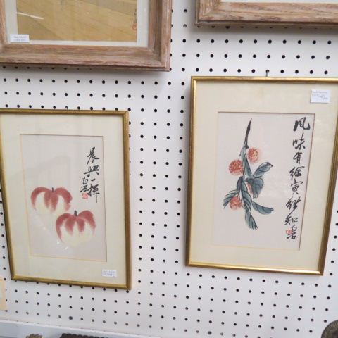 Appraisal: Pair of Oriental Watercolors of Fruit signed image area x