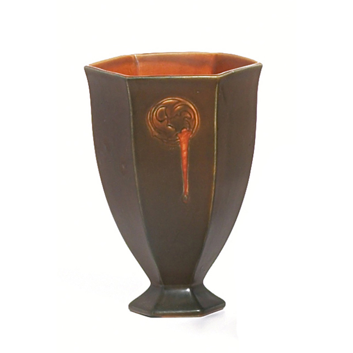 Appraisal: Roseville Hexagon vase footed form brown marked w x h