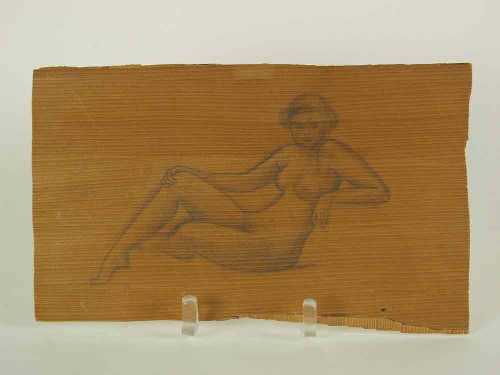 Appraisal: GRAPHITE ON WOOD VENEER - Reclining Nude in Modern style