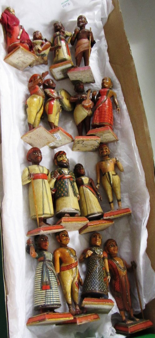 Appraisal: Twenty nine wooden figures of trades and people of India