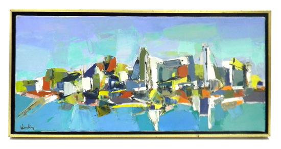 Appraisal: Contemporary cityscape th C oil on canvas indistinctly signed LL