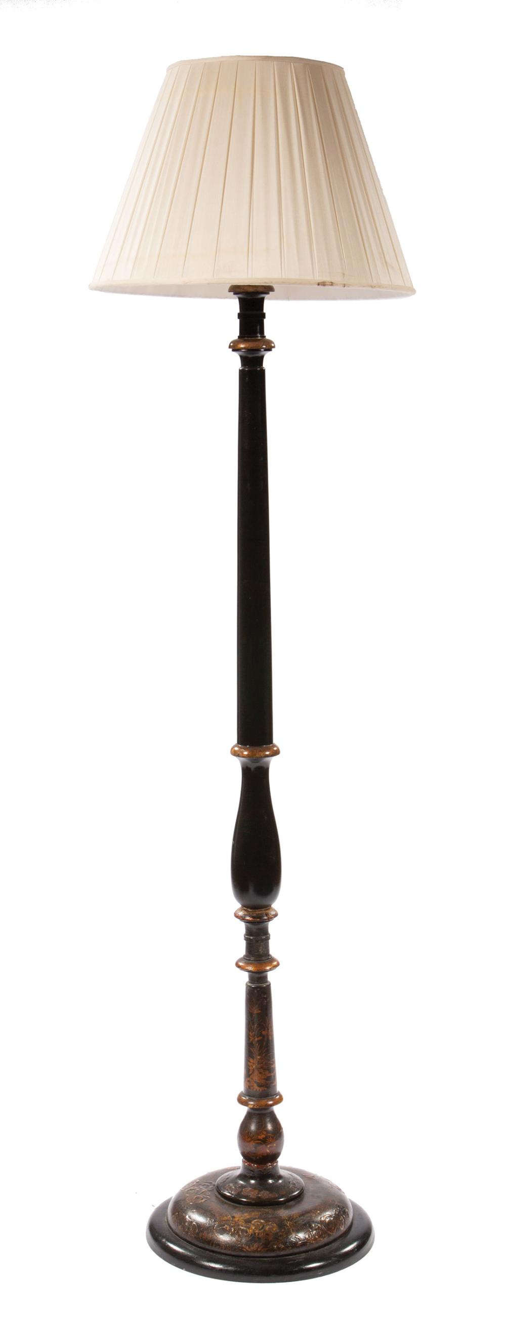 Appraisal: English Black Lacquer Floor Lamp with gilt chinoiserie decoration h