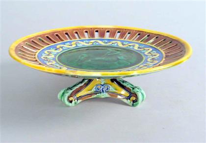 Appraisal: Wedgwood majolica tazza circa With a pierced rim enclosing a