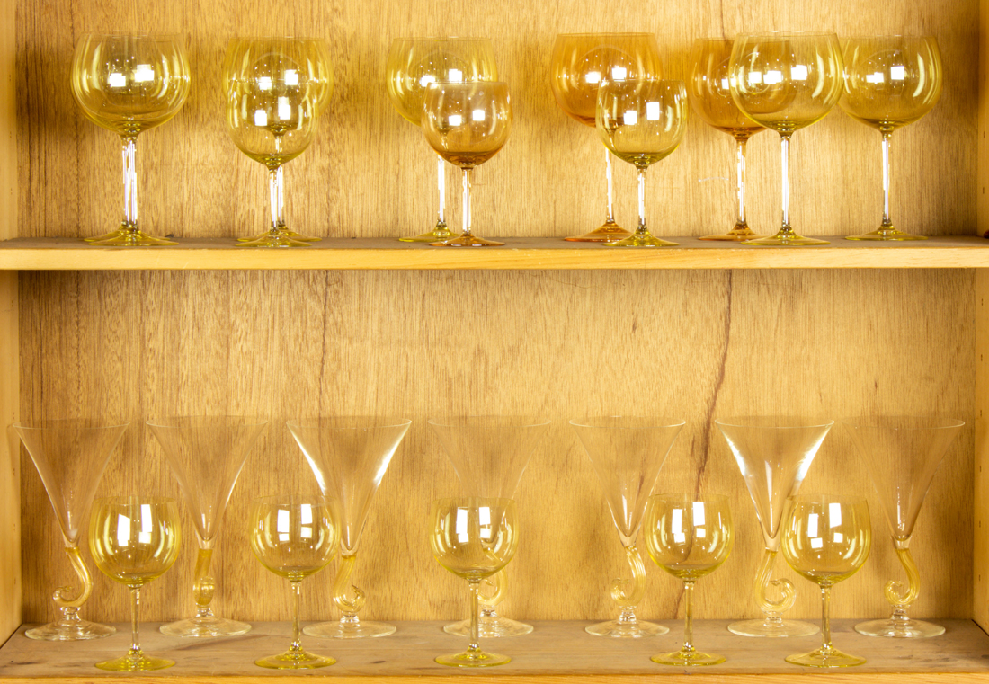 Appraisal: TWO SHELVES OF STEMWARE INCLUDING UNION STREET GLASS GOLD FLECKED