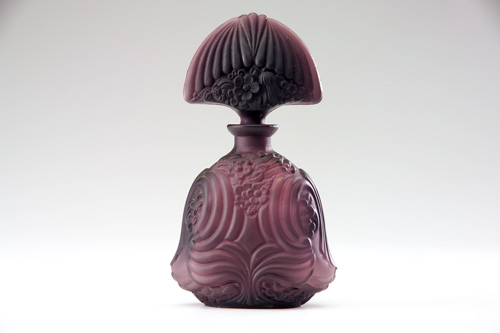 Appraisal: INGRID Perfume bottle in frosted purple crystal 's Stenciled CZECHOSLOVAKIA