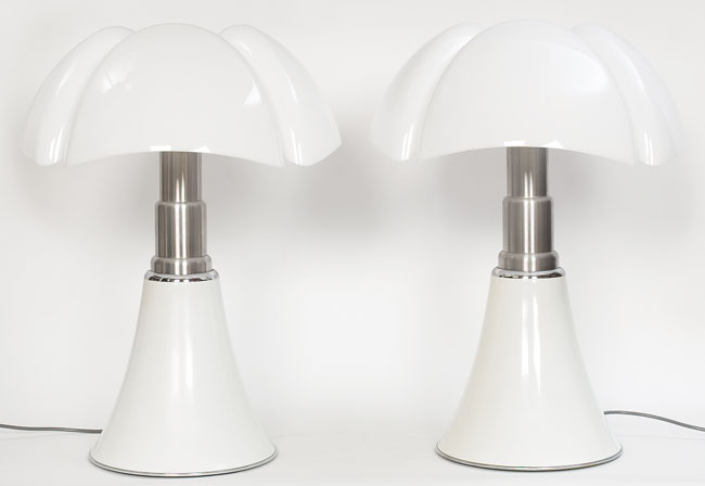 Appraisal: Gae Aulenti Pipistrello lamps pair by Martinelli-Luce c white enameled