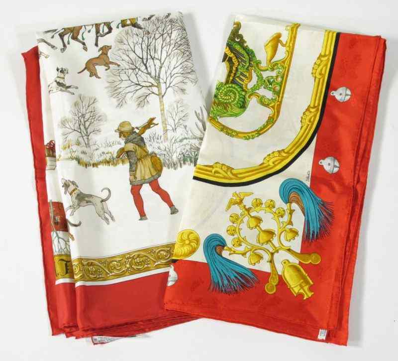 Appraisal: Two Silk Scarves Hermesthe first designed in the ''Plumes et