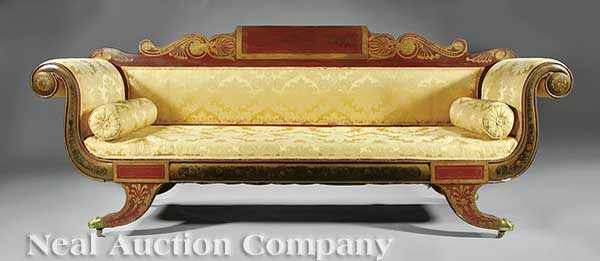 Appraisal: A Fine American Classical Paint and Gilt-Decorated Sofa c -