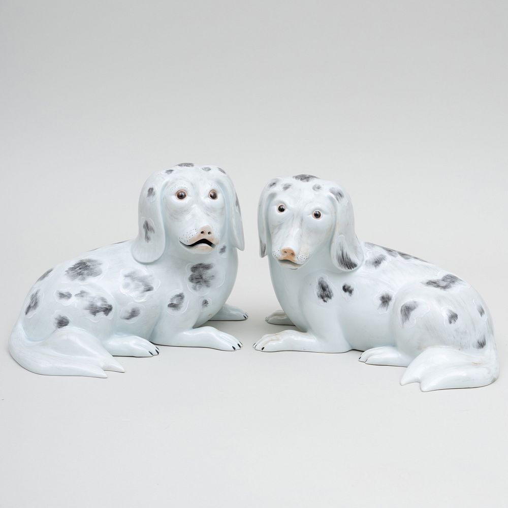 Appraisal: Pair of Mottahedeh Porcelain Nelson Rockefeller Collection Dogs Black printed