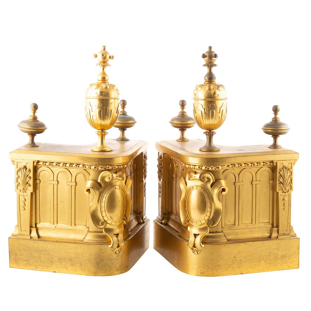 Appraisal: Pair of French Gilt Bronze Chenet Ends Second half th