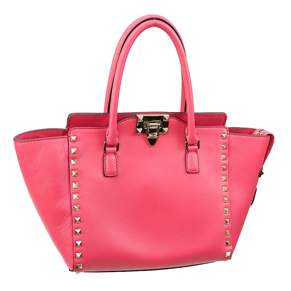 Appraisal: Valentino Rockstud Tote Valentino Fuschia Leather Rockstud Tote Gold tone