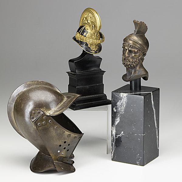 Appraisal: THREE BRONZESBearded gentleman and two miniature helmets one from a