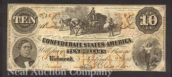 Appraisal: Confederate Currency T- September nd Wagon load of cotton orange