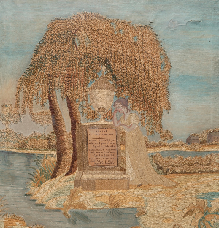 Appraisal: AMERICAN NEEDLEWORK MEMORIAL Possibly Boston ca - Well done silk