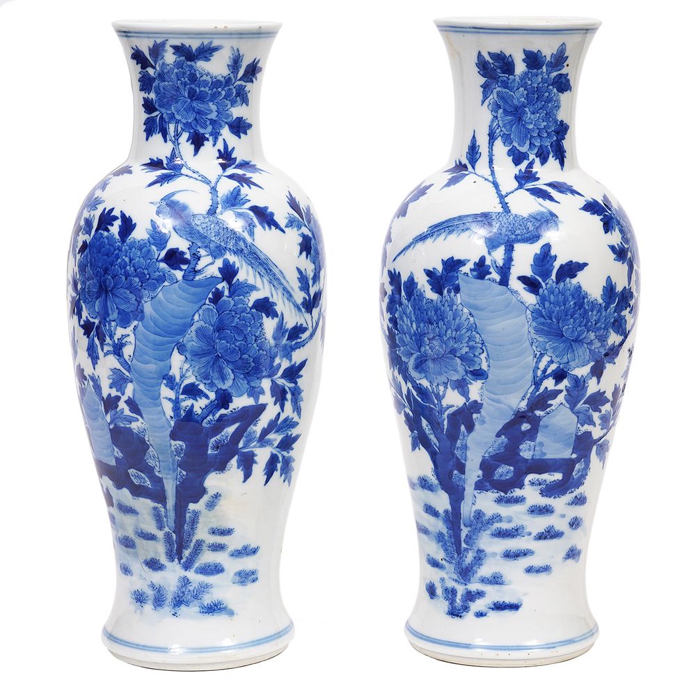 Appraisal: Pair of Chinese Blue White Porcelain Vases Proper pair of