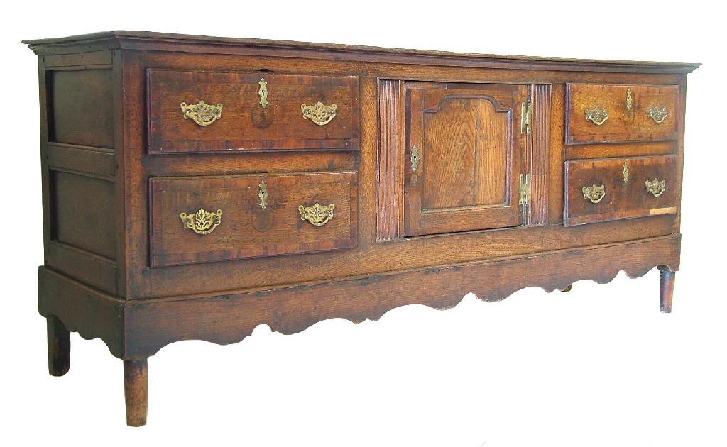 Appraisal: George III oak and mahogany crossbanded dresser base the rectangular