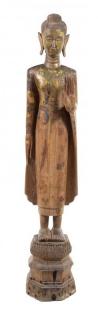 Appraisal: A Thai Carved Wood Figure of a Standing Buddha Height