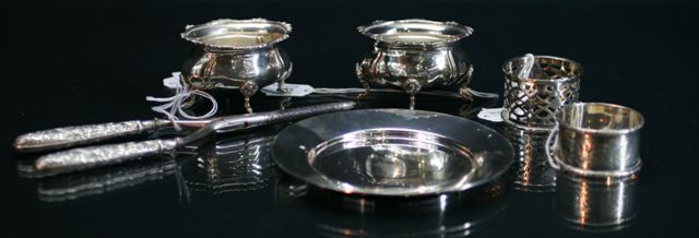 Appraisal: A pair of sterling silver salts makers marks obscure Birmingham