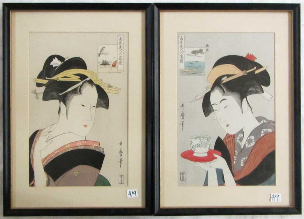 Appraisal: AFTER KITAGAWA UTAMARO TWO WOODCUTS Japan circa - Geishas Oban