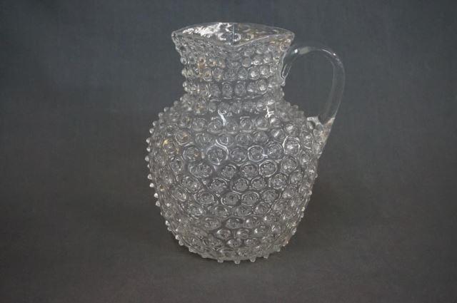 Appraisal: Vintage Blown Art Glass Clear Hobnail Pitcher With applied handle