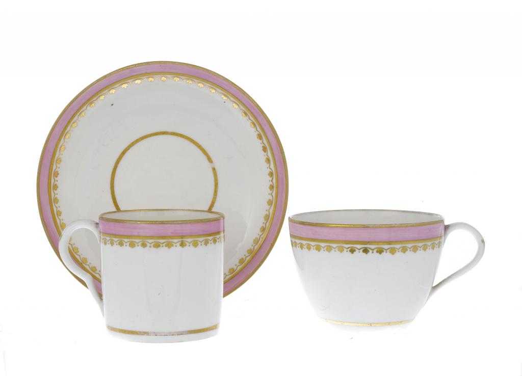 Appraisal: A PINXTON TRIO PATTERN with pink and gilt bands the