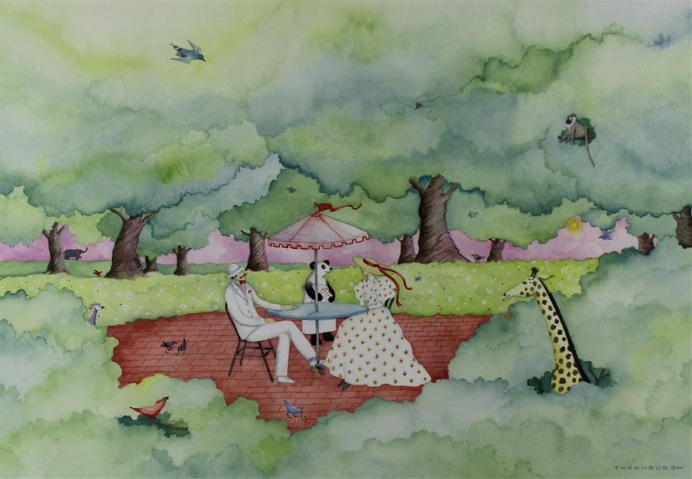 Appraisal: THORNBURGH PROBABLY REBECCA THORNBURGH FANTASY PICNIC Watercolor x in Framed