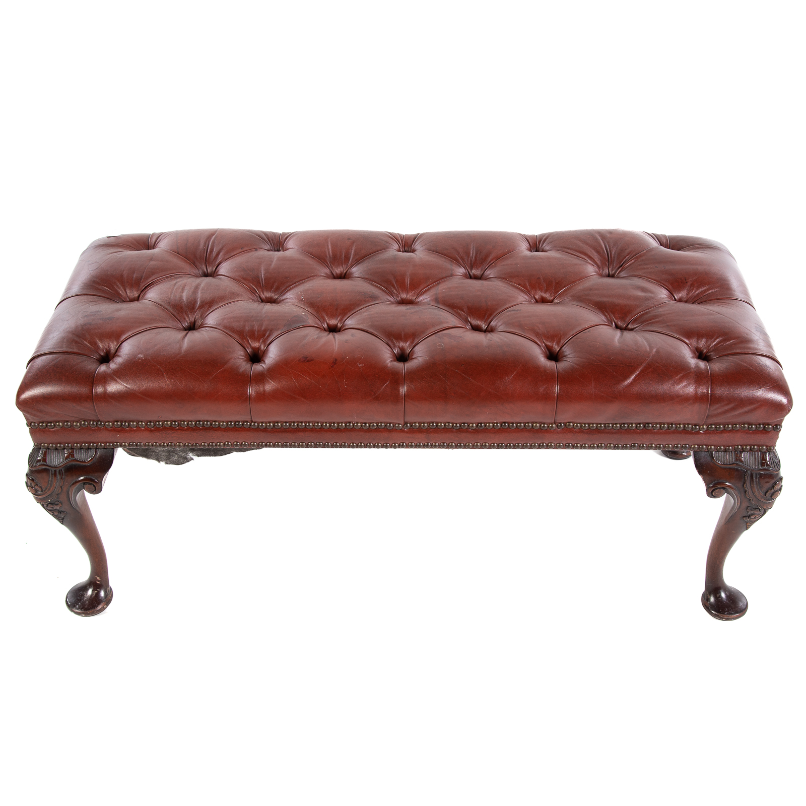 Appraisal: SMITH WATSON GEORGIAN STYLE TUFTED LEATHER BENCH Early th century