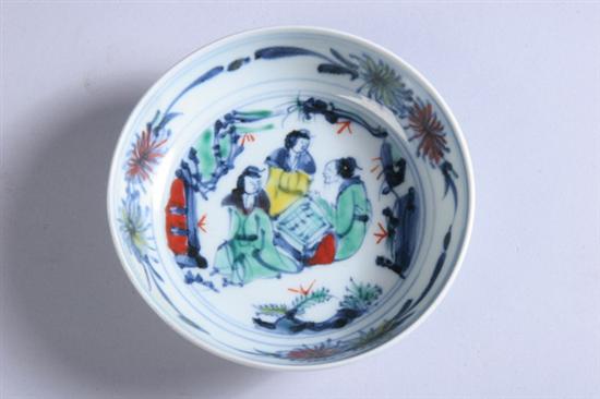 Appraisal: CHINESE DOUCAI PORCELAIN SAUCER Chenghua four-character mark and period Figural