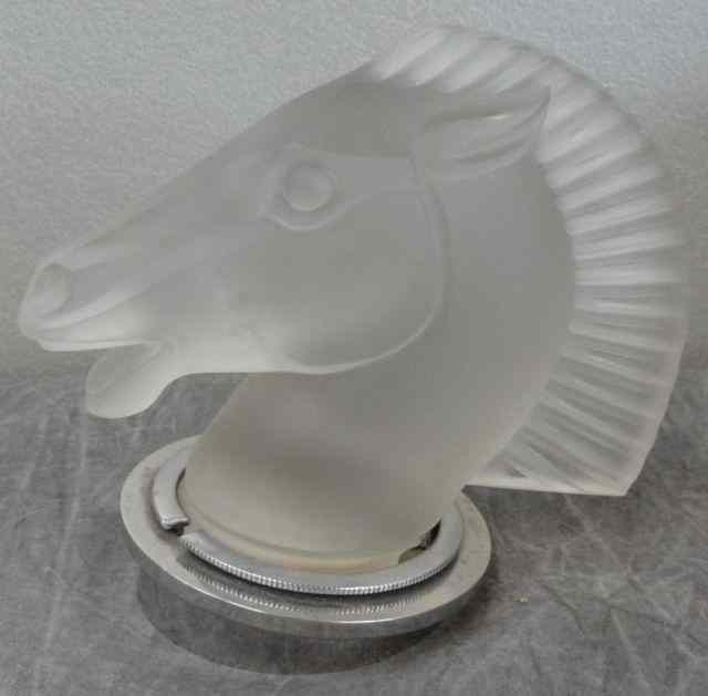 Appraisal: Lalique Style Glass Grecian Horse Radiator CapMascot Affixed to original