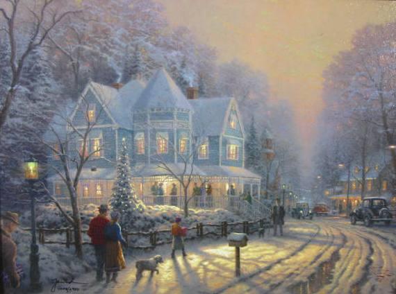 Appraisal: Thomas Kinkade A Holiday Gathering Christmas Cottage IX print on