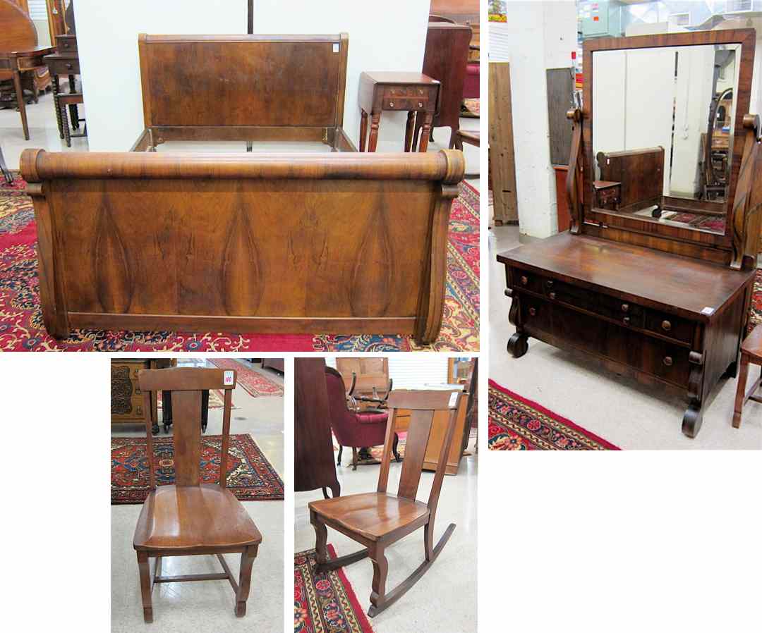 Appraisal: FOUR-PIECE WALNUT BEDROOM FURNITURE SET Empire Revival design American c