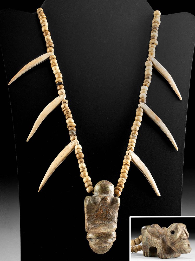 Appraisal: Necklace w Pre-Columbian Beads Zoomorphic Pendant Pre-Columbian Western Mexico probably