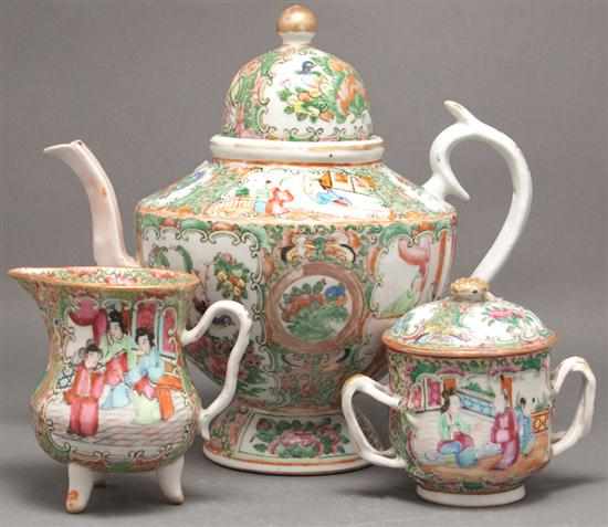 Appraisal: Chinese Export Rose Medallion porcelain assembled three-piece coffee service fourth