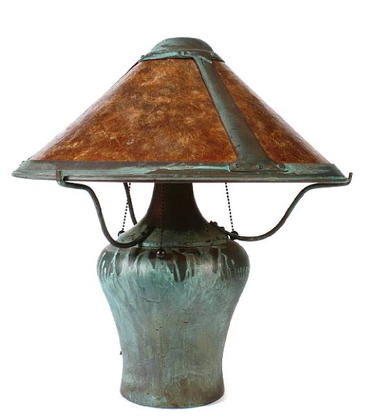 Appraisal: An Arts and Crafts style copper and mica table lamp