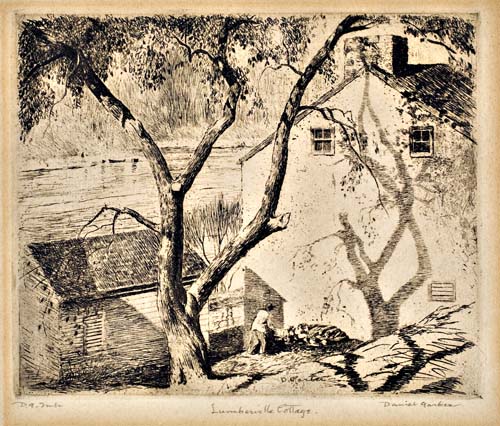 Appraisal: DANIEL GARBER Lumberville Cottage Etching x mm x inchese wide