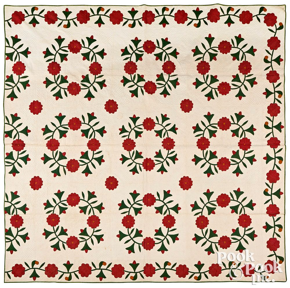 Appraisal: Appliqu floral wreath quilt late th c Appliqu floral wreath