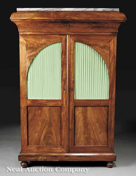 Appraisal: A Biedermeier Walnut Bookcase th c marble top cove-molded frieze