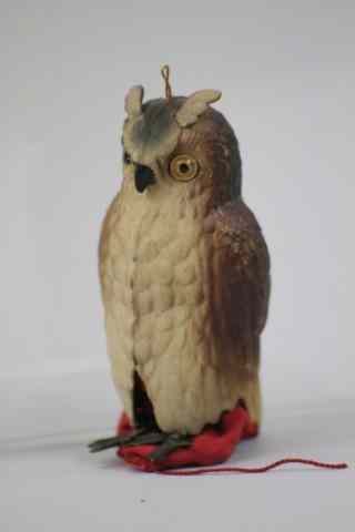 Appraisal: GREAT HORNED OWL DRESDEN CANDY CONTAINER Germany glass eyes and