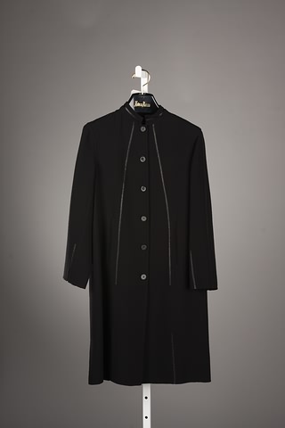 Appraisal: CHADO black long sleeve wool dress with leather trim Size