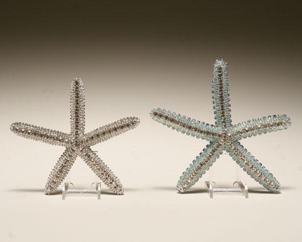 Appraisal: Two starfish decorated in vintage jewelry and Swarovski crystals by