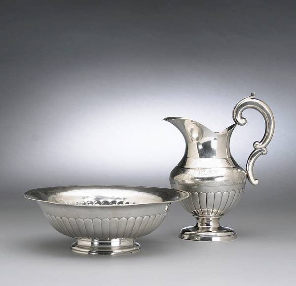 Appraisal: A Portuguese silver pitcher and basin setMaker's mark APC Oporto