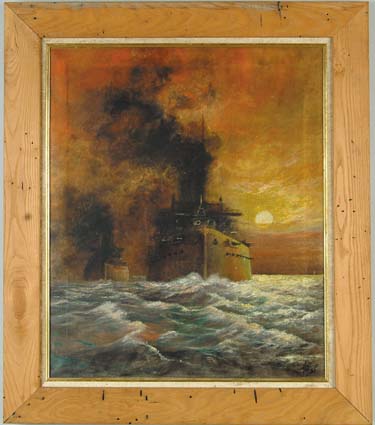 Appraisal: HAROLD C DAVIES - BATTLESHIP FLOATILLA Oil on canvas scene