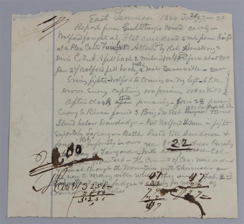 Appraisal: JANUARY HANDWRITTEN MANUSCRIPT ACCOUNT OF CIVIL WAR SKIRMISH AT FLAT