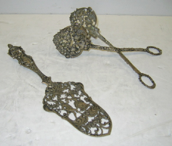 Appraisal: TWO GERMAN SILVER SERVERS Asparagus tongs and a pie trowel