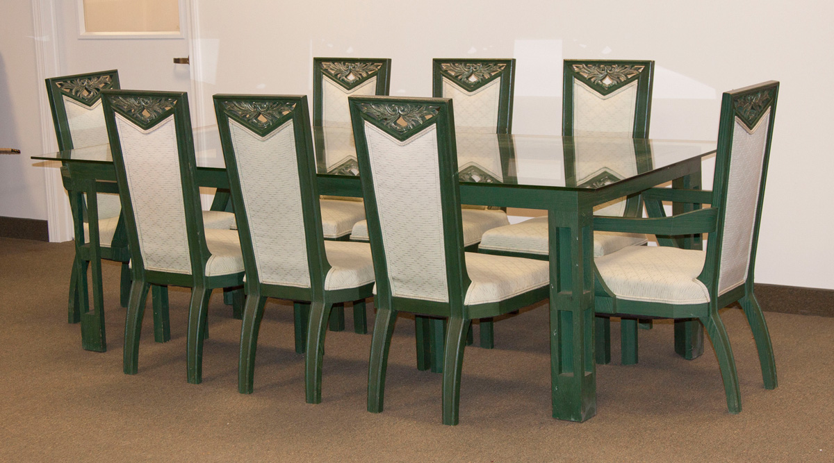 Appraisal: James Mont Art Deco Green Table Chairs