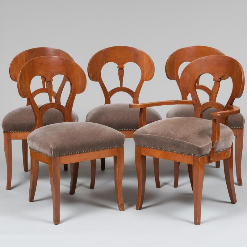 Appraisal: Set of Five Biedermeier Style Fruitwood Chairs Comprising One armchair