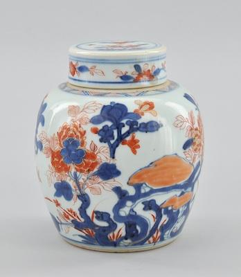 Appraisal: A Glazed Porcelain Ginger Jar with Lid Hand decorated with