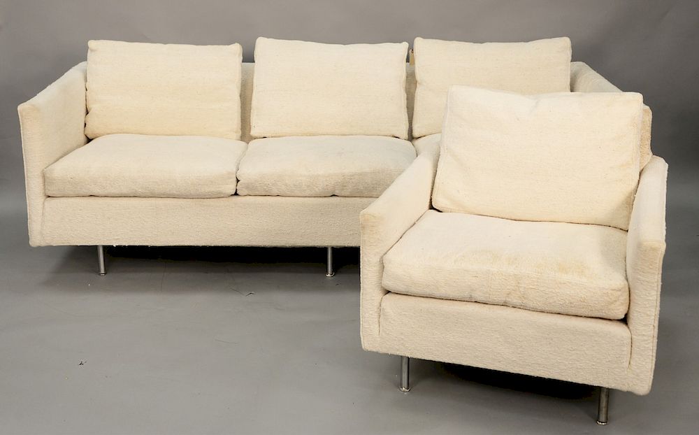 Appraisal: Milo Baughman attributed tuxedo sofa and cube club chair metal