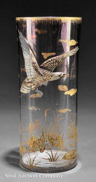 Appraisal: A Moser Sculpted Enameled Amethyst and Clear Glass Eagle Vase